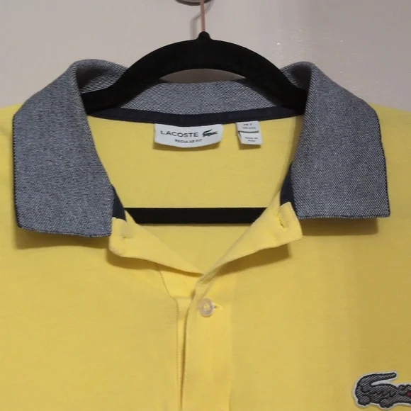 GUC Lacoste men's yellow polo with contrasting gray collar, size 7 (XXL) - Picture 6 of 8